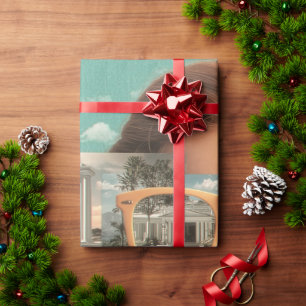 Surreal female portrait with retro sunglasses wrapping paper