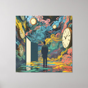 Surreal Figure Room Swirling Clocks Smoke Wall Art
