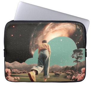 Surreal figure walking into galaxy gateway laptop sleeve