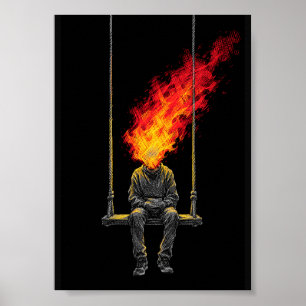 Surreal Flaming Head Dark Art Streetwear Graphic Poster