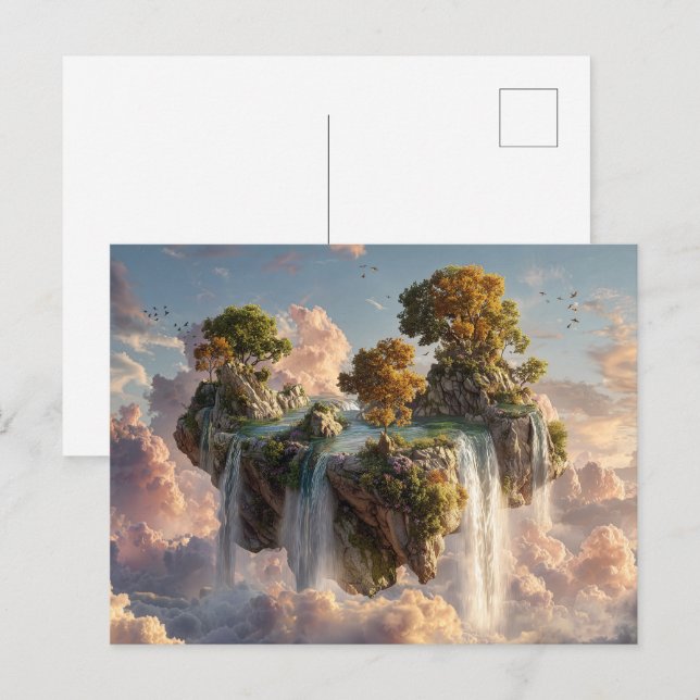 Surreal Floating Cliffs With Waterfalls Postcard (Front/Back)