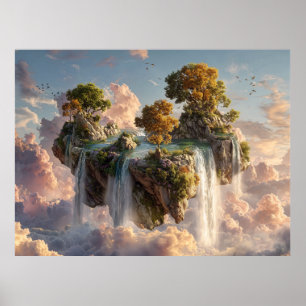 Surreal Floating Cliffs With Waterfalls Poster