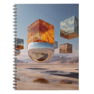 Surreal Floating Cubes And Reflective Sphere Notebook