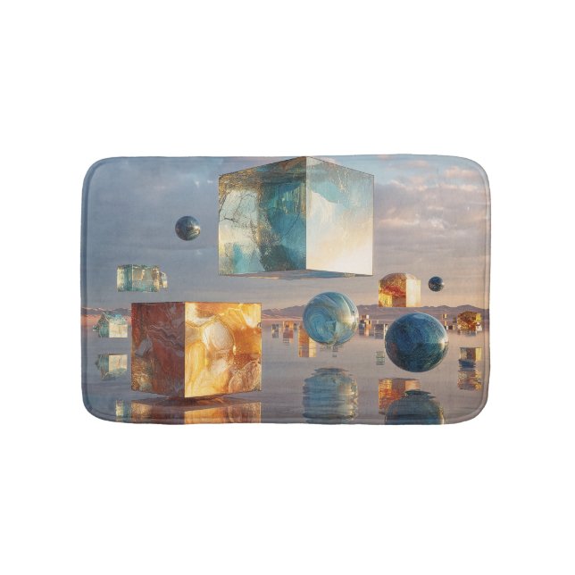 Surreal Floating Cubes And Spheres Bath Mat (Front)
