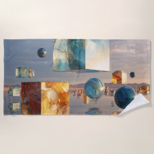 Surreal Floating Cubes And Spheres Beach Towel