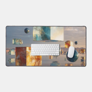 Surreal Floating Cubes And Spheres Desk Mat