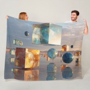 Surreal Floating Cubes And Spheres Fleece Blanket