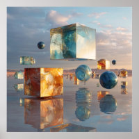Surreal Floating Cubes And Spheres