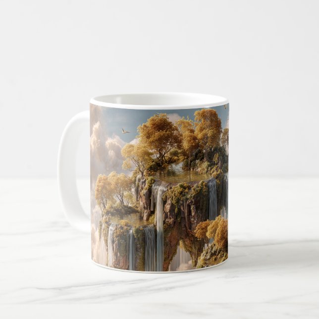 Surreal Floating Islands With Golden Trees Coffee Mug (Front Left)