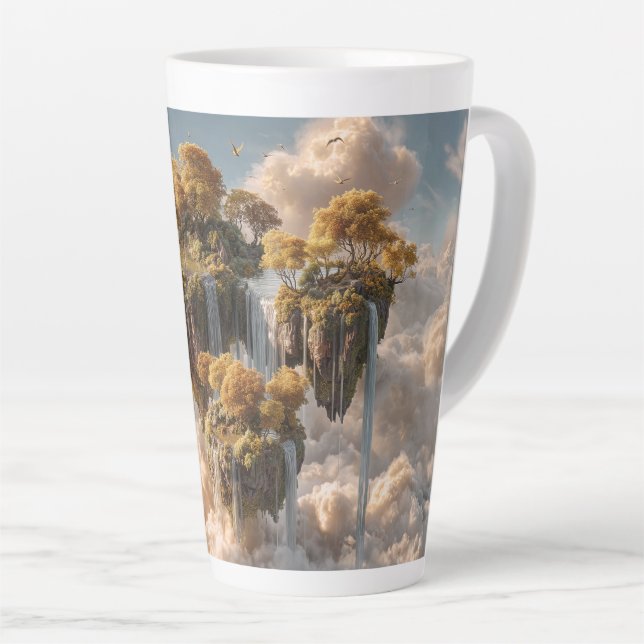 Surreal Floating Islands With Golden Trees Latte Mug (Right Angle)
