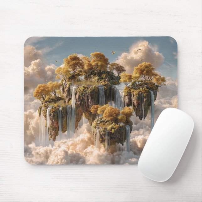 Surreal Floating Islands With Golden Trees Mouse Pad (With Mouse)
