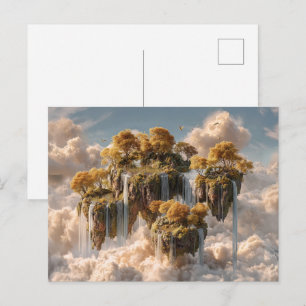 Surreal Floating Islands With Golden Trees Postcard