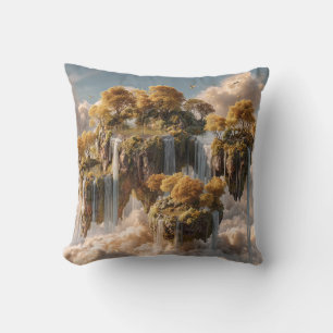 Surreal Floating Islands With Golden Trees Throw Pillow
