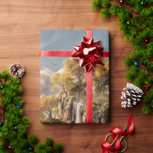 Surreal Floating Islands With Golden Trees Wrapping Paper