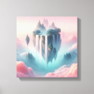 Surreal Floating Islands with Pastel Waterfalls Canvas Print