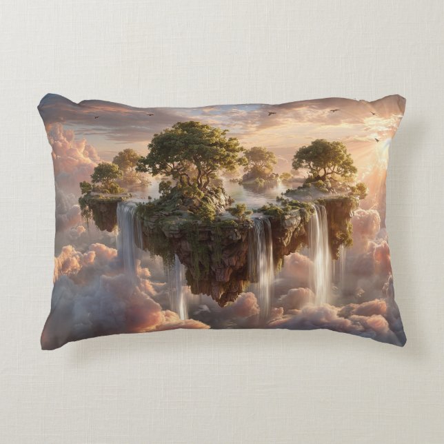 Surreal Floating Islands With Waterfalls Accent Pillow (Front)