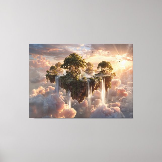 Surreal Floating Islands With Waterfalls Canvas Print (Front)