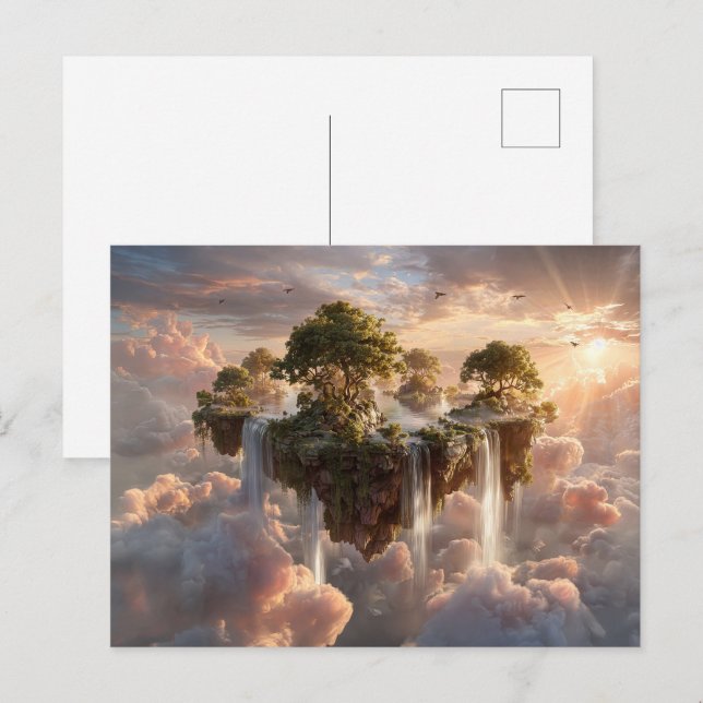 Surreal Floating Islands With Waterfalls Postcard (Front/Back)
