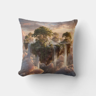 Surreal Floating Islands With Waterfalls Throw Pillow