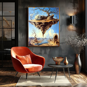 Surreal Floating Land with Spiralling Staircase Poster