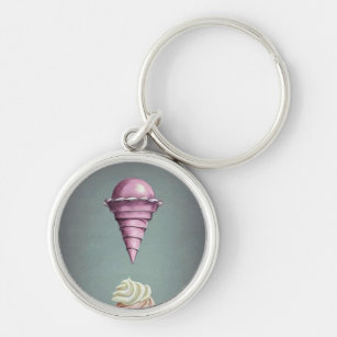 Surreal Floating Pink Ice Cream Cone Keychain
