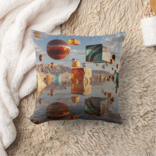 Surreal Floating Spheres And Cubes Throw Pillow