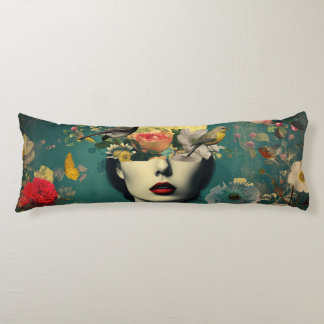 Surreal Floral Moon Portrait Body Pillow