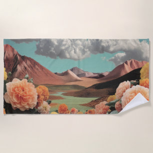 Surreal Floral Mountainscape With Dramatic Clouds Beach Towel