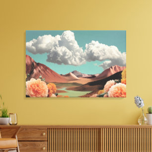 Surreal Floral Mountainscape With Dramatic Clouds Canvas Print