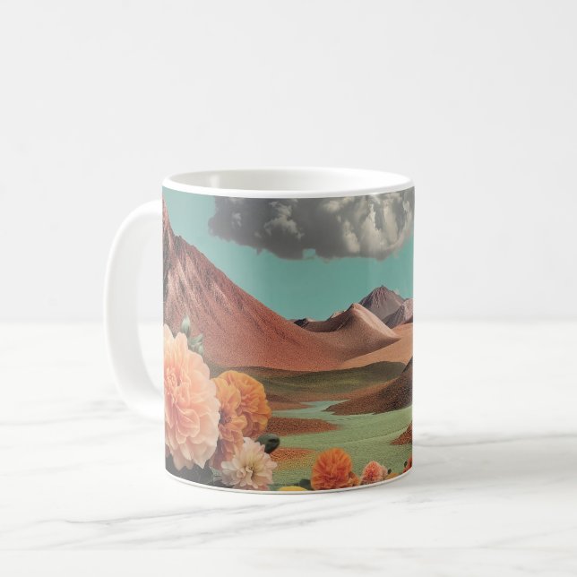 Surreal Floral Mountainscape With Dramatic Clouds Coffee Mug (Front Left)