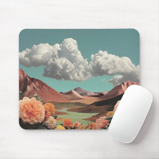 Surreal Floral Mountainscape With Dramatic Clouds Mouse Pad (With Mouse)