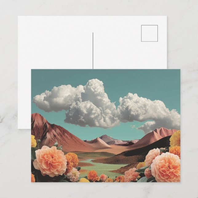 Surreal Floral Mountainscape With Dramatic Clouds Postcard (Front/Back)