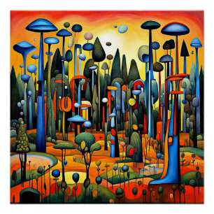 Surreal Forest at Sunset Poster