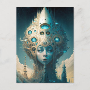 Surreal Futuristic Alien Woman Lanscape Postcard