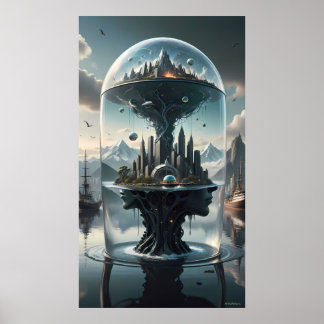 Surreal Futuristic City Under Glass Poster