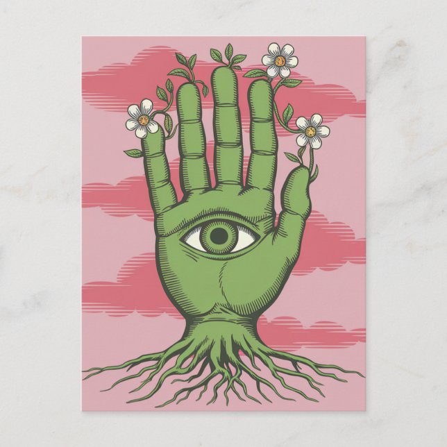 Surreal Gardeners Green Hand White Flowers Postcard (Front)
