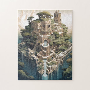 Surreal Geometric City Landscape Fantasy Art Jigsaw Puzzle