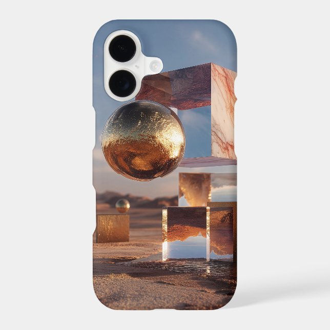 Surreal Geometric Composition With Golden Spheres (Back)
