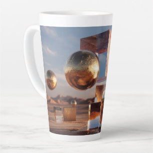 Surreal Geometric Composition With Golden Spheres Latte Mug