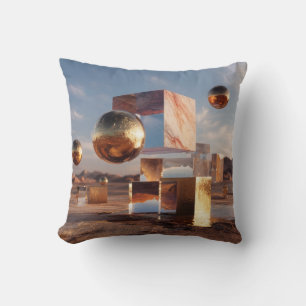 Surreal Geometric Composition With Golden Spheres Throw Pillow