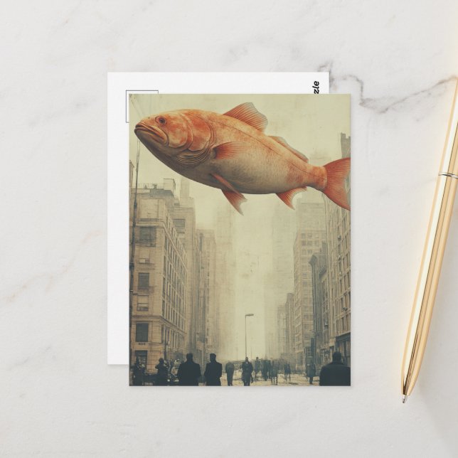 Surreal Giant Fish in The Sky Postcard (Front/Back In Situ)
