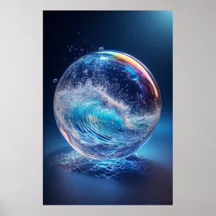 Surreal Glass Sphere with Dynamic Water Waves Poster
