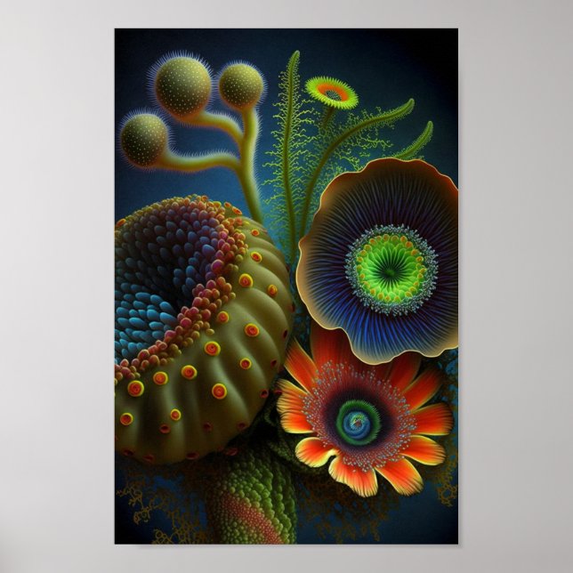 Surreal glowing fantasy flowers poster (Front)