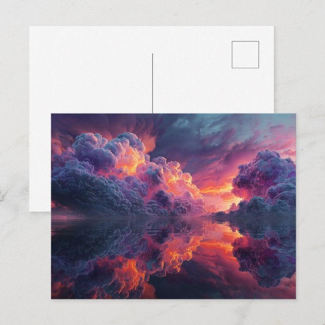 Surreal Glowing Sunset Clouds Reflected In Water Postcard (Front/Back)
