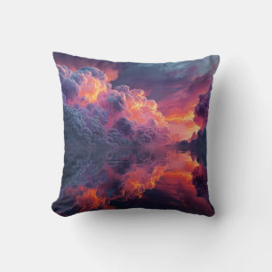 Surreal Glowing Sunset Clouds Reflected In Water Throw Pillow