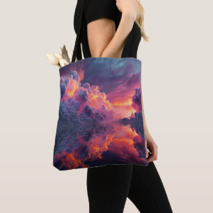 Surreal Glowing Sunset Clouds Reflected In Water Tote Bag
