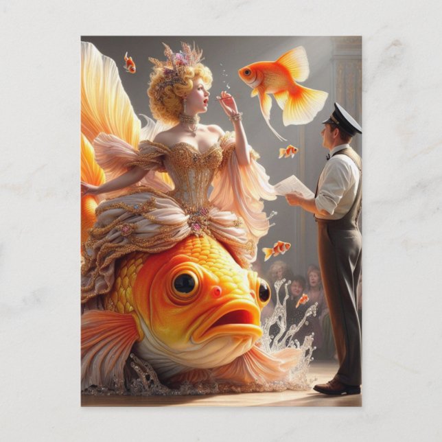 Surreal Goldfish Couture Holiday Postcard (Front)
