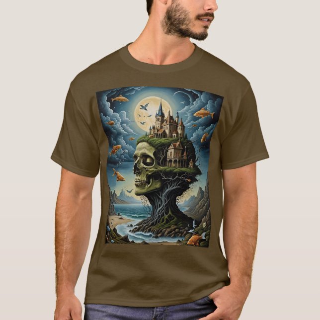 Surreal Gothic Castle Skull T-Shirt (Front)