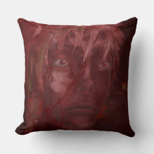 Surreal Green-Haired Figure Holding an Eye – Dark Throw Pillow