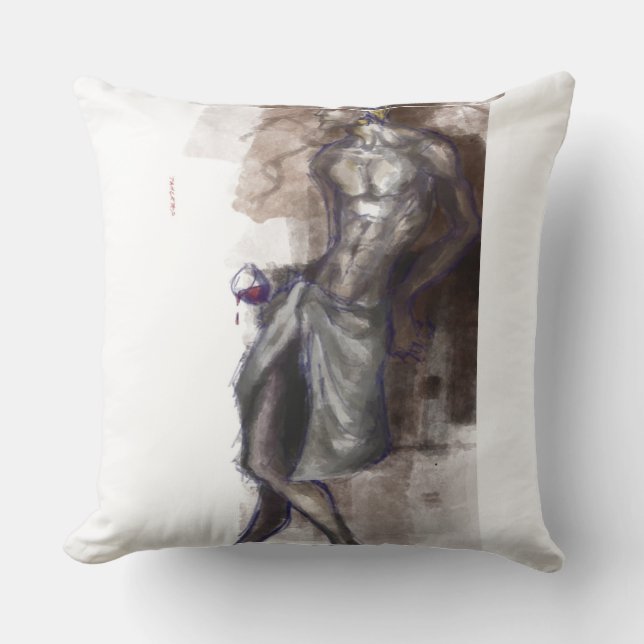 "Surreal Green-Haired Figure Holding an Eye – Dark Throw Pillow (Front)